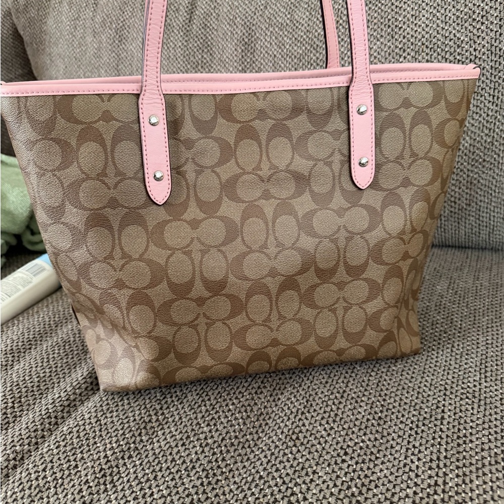 Coach Signature Canvas Tote with Pink Leather Trim - Picture 3 of 4